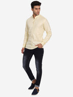 BLUE ROBED Men Double Button Slim Fit Casual Kurta in Beige view 5