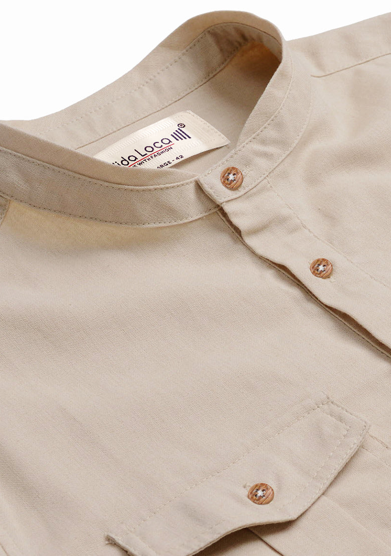 BLUE ROBED men's Casual Slim Fit Full Sleeve Double Pocket Cotton Kurta in Beige view 19