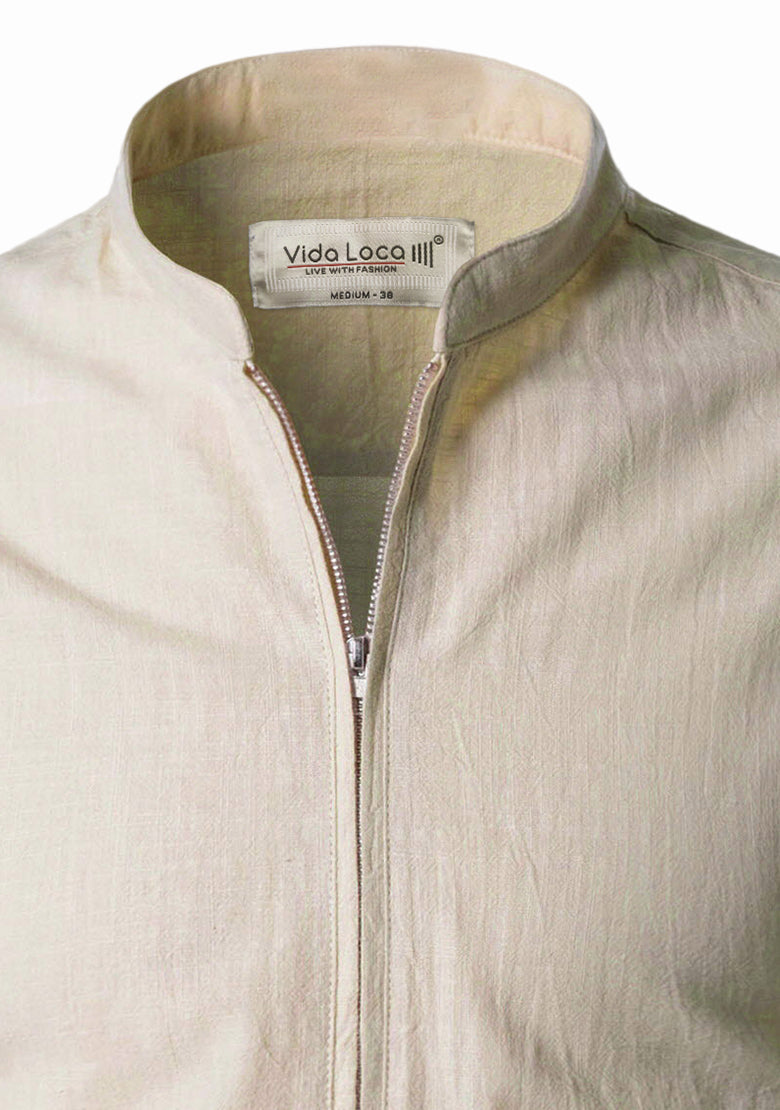 BLUE ROBED men's Casual ZIP Style Full Sleeve Kurta in Beige view 10