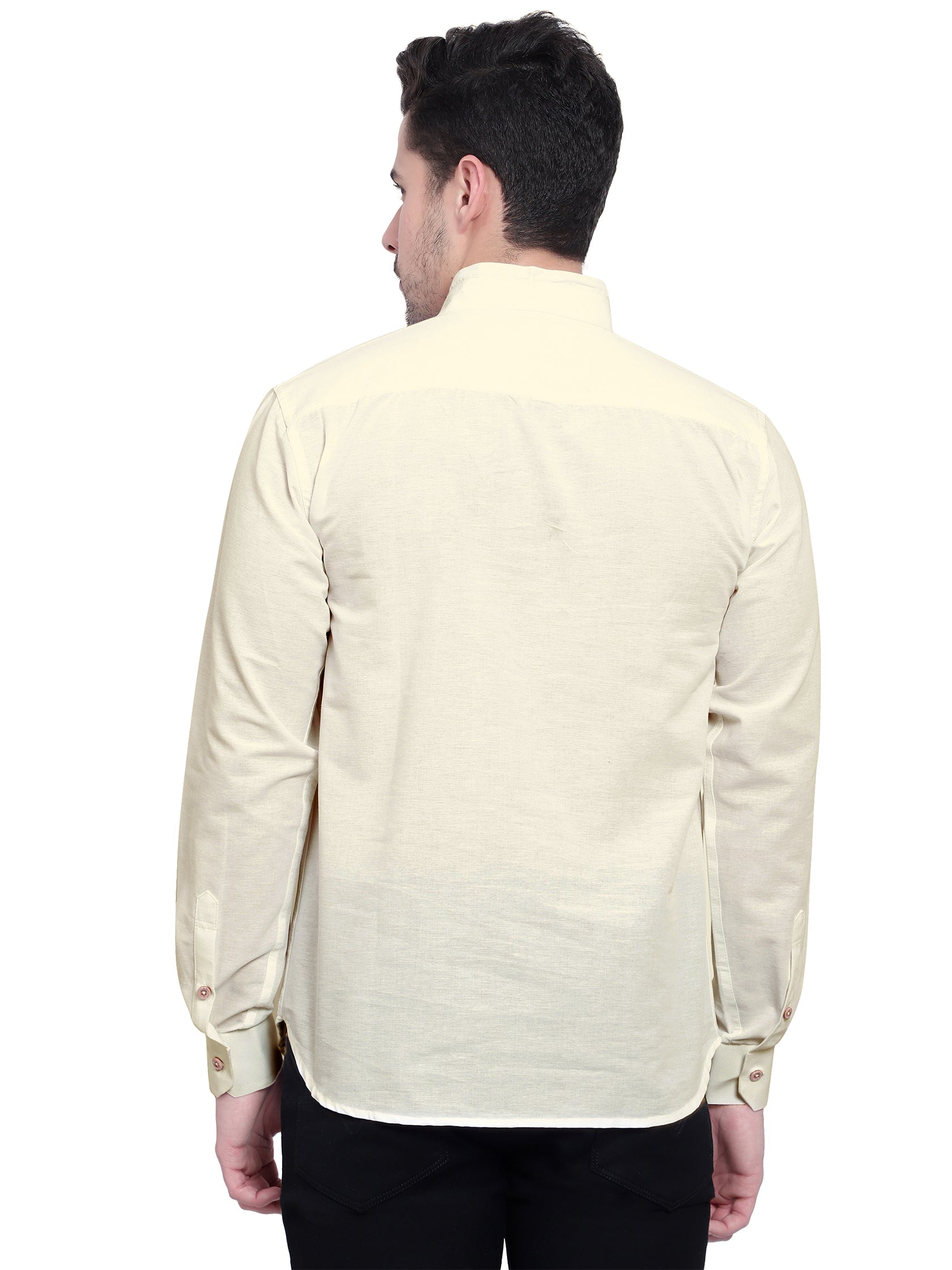 BLUE ROBED men's Casual Slim Fit Full Sleeve Double Pocket Cotton Kurta in Beige view 26