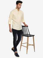 BLUE ROBED Men Double Button Slim Fit Casual Kurta in Beige view 6