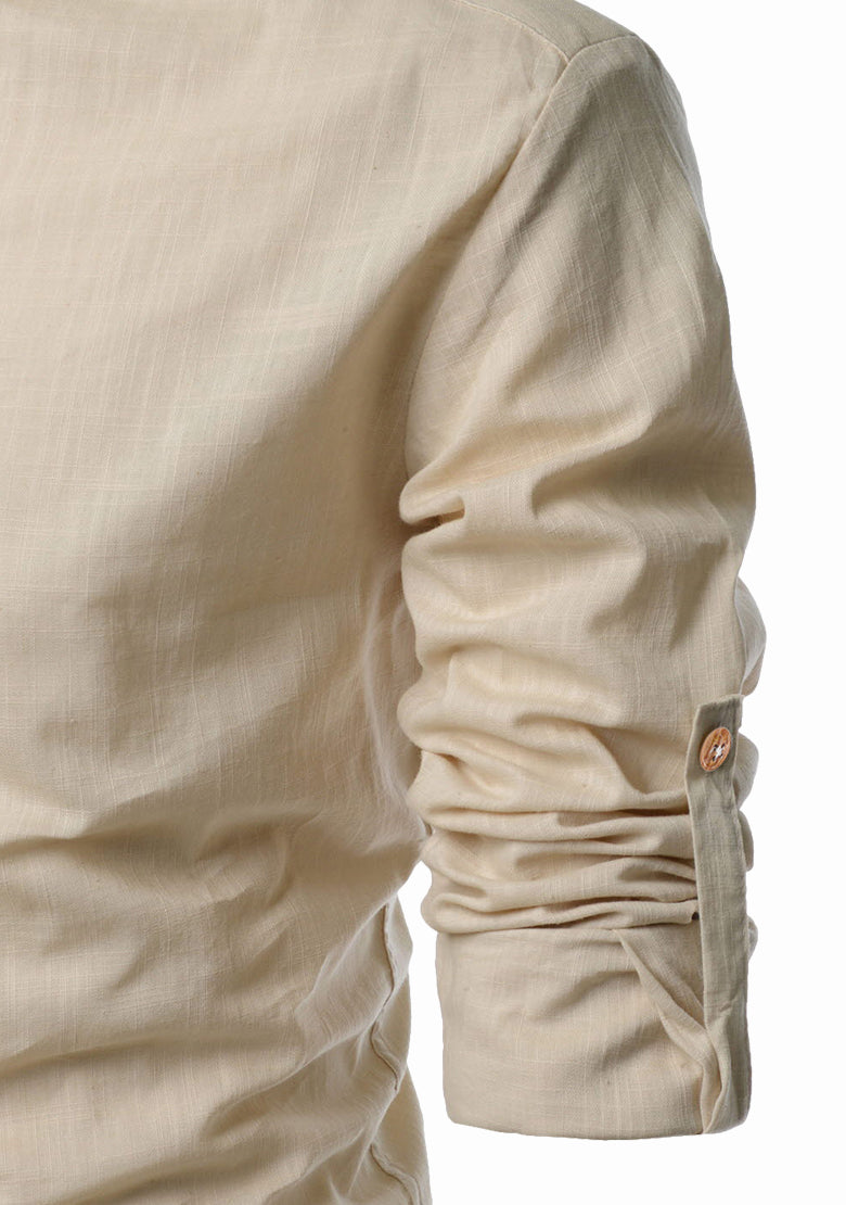 BLUE ROBED men's Casual Slim Fit Full Sleeve Kurta in Beige view 6