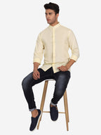 Men's Stitch Button Slim Fit Casual Shirt in White by BLUE ROBED, side view