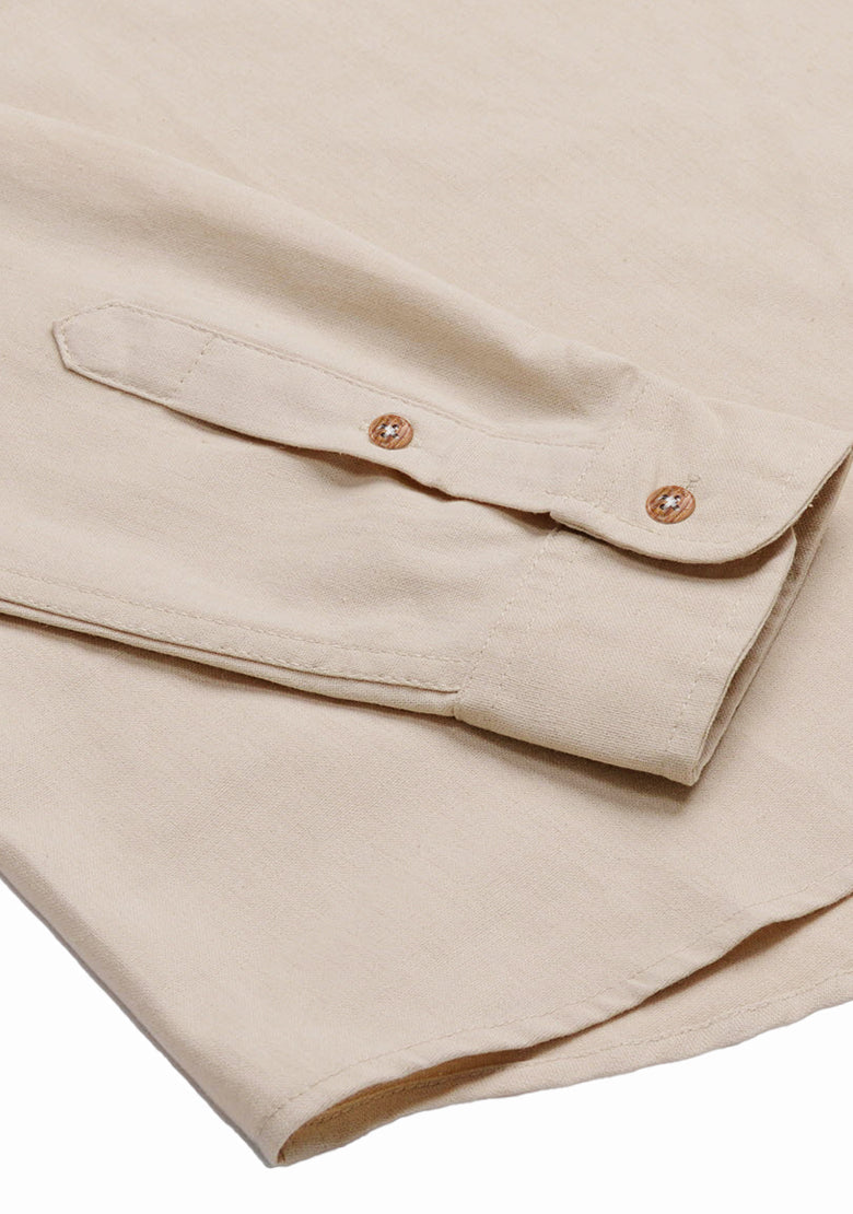 BLUE ROBED men's Casual Slim Fit Full Sleeve Double Pocket Cotton Kurta in Beige view 20