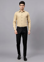 Men's Cotton Blend Slim Fit Formal Shirt in Beige by BLUE ROBED, view