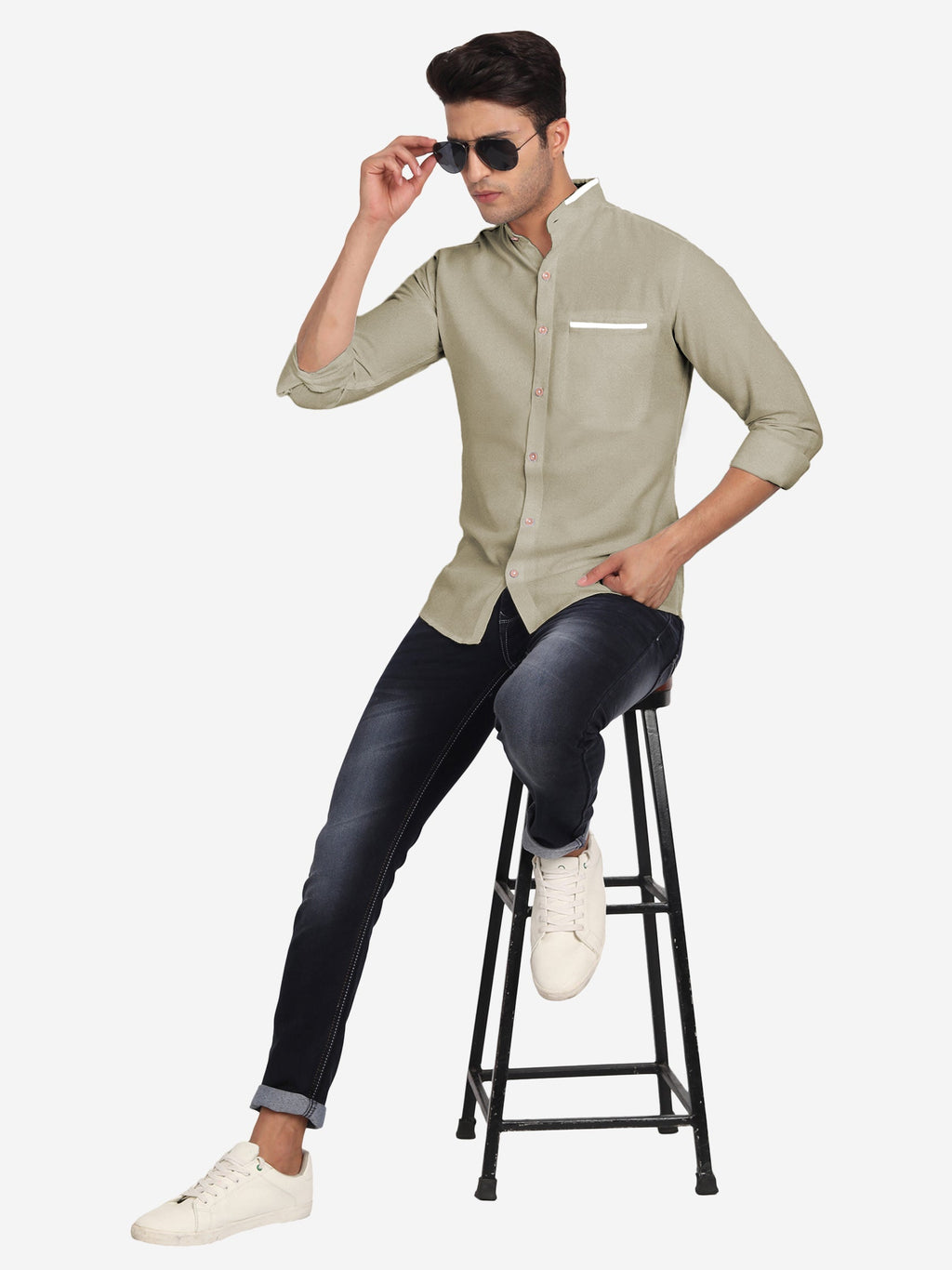 Men's Casual Shirt Full Sleeve Oxford Design Shirt in Black by BLUE ROBED, front view