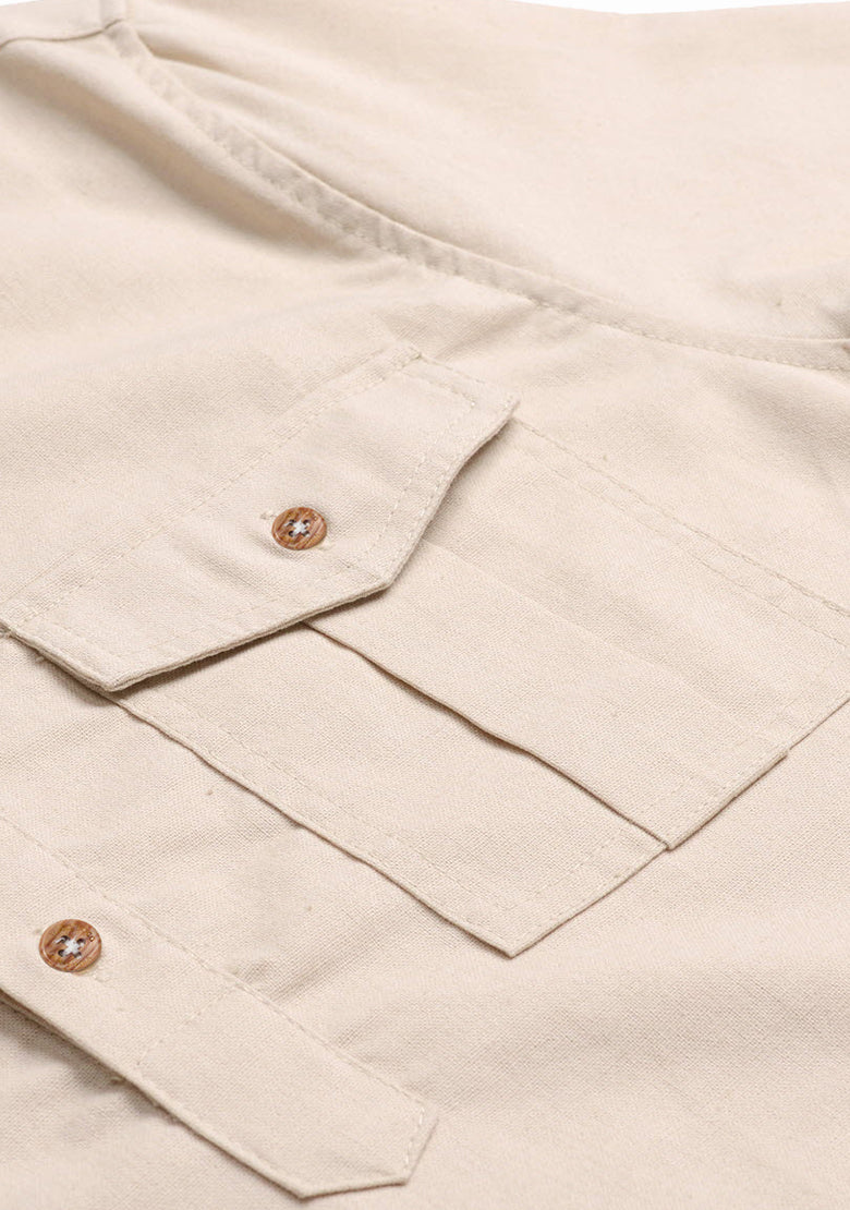 BLUE ROBED men's Casual Slim Fit Full Sleeve Double Pocket Cotton Kurta in Beige style A view 21