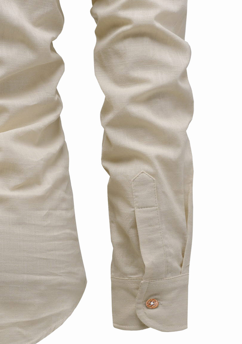 BLUE ROBED men's Full Sleeve Casual Cotton Kurta in Beige view 24