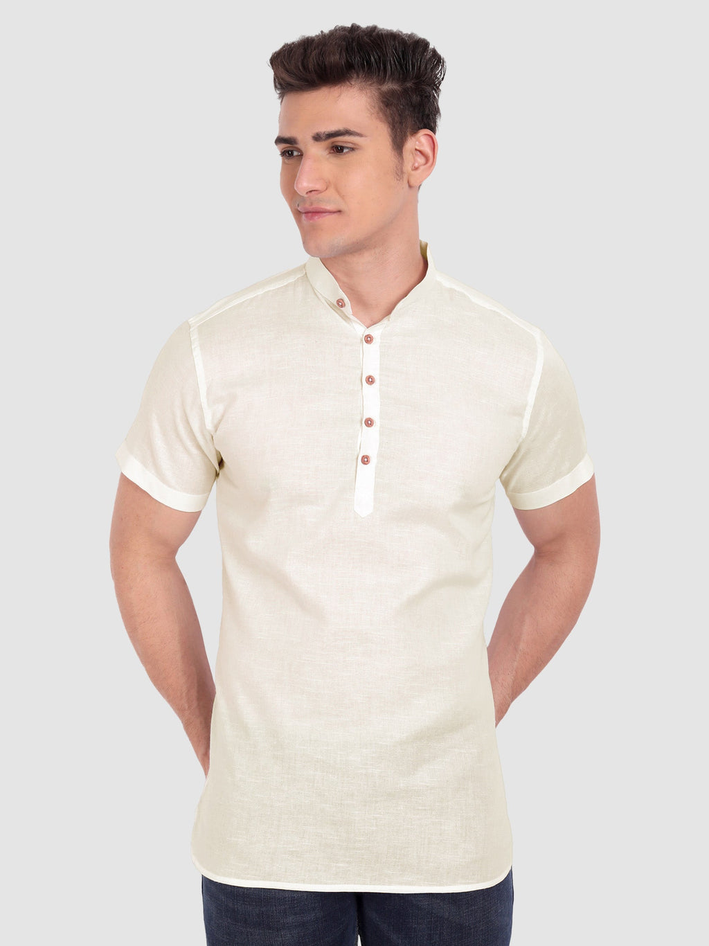 BLUE ROBED men's Half Sleeve Casual Cotton Kurta Daily Wear in Beige view 6
