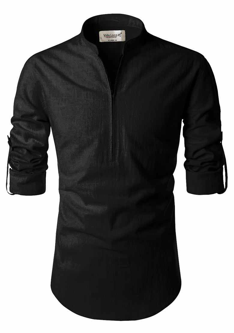 BLUE ROBED men's Casual ZIP Style Full Sleeve Kurta in Black view 11