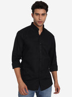 Men's Pure Cotton Mandarin Collar Casual Shirt in White by BLUE ROBED, fabric detail