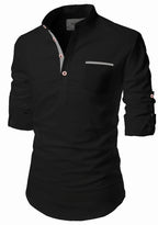 BLUE ROBED men's Casual Slim Fit Full Sleeve Pocket Contrast Kurta in Black view 11