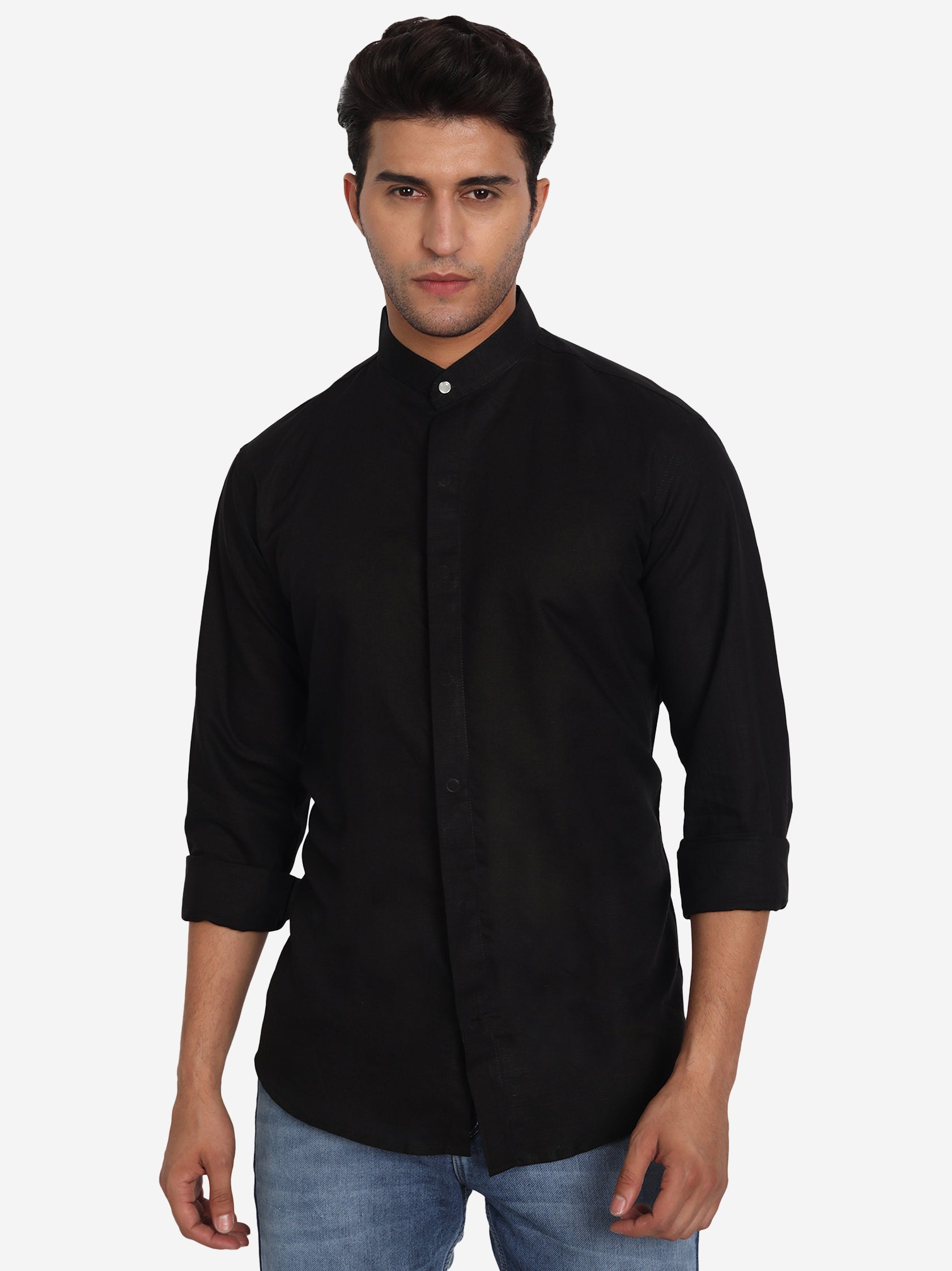 Men's Stitch Button Slim Fit Casual Shirt in White by BLUE ROBED, detail view