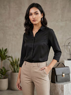 Women’s Solid Formal Shirt – Black | Viscose Rayon Fabric | 3/4th Sleeves