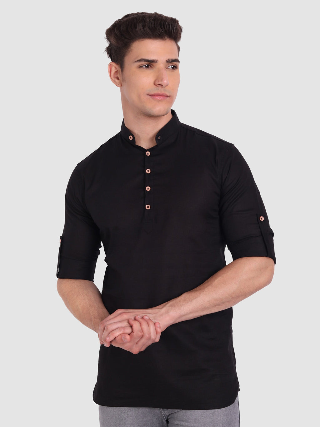BLUE ROBED men's Casual Slim Fit Full Sleeve Cotton Kurta in Black view 38