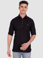 BLUE ROBED men's Full Sleeve Casual Cotton Kurta in Black view 21