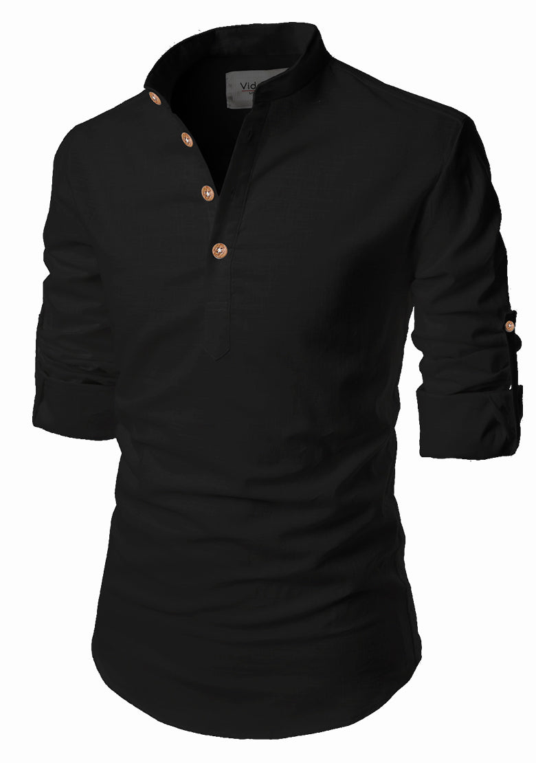 BLUE ROBED men's Casual Slim Fit Full Sleeve Kurta in Black view 8