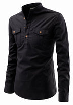 BLUE ROBED men's Casual Slim Fit Full Sleeve Double Pocket Cotton Kurta in Black view 22