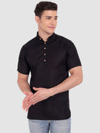 BLUE ROBED men's Half Sleeve Casual Cotton Kurta Daily Wear in Black view 11