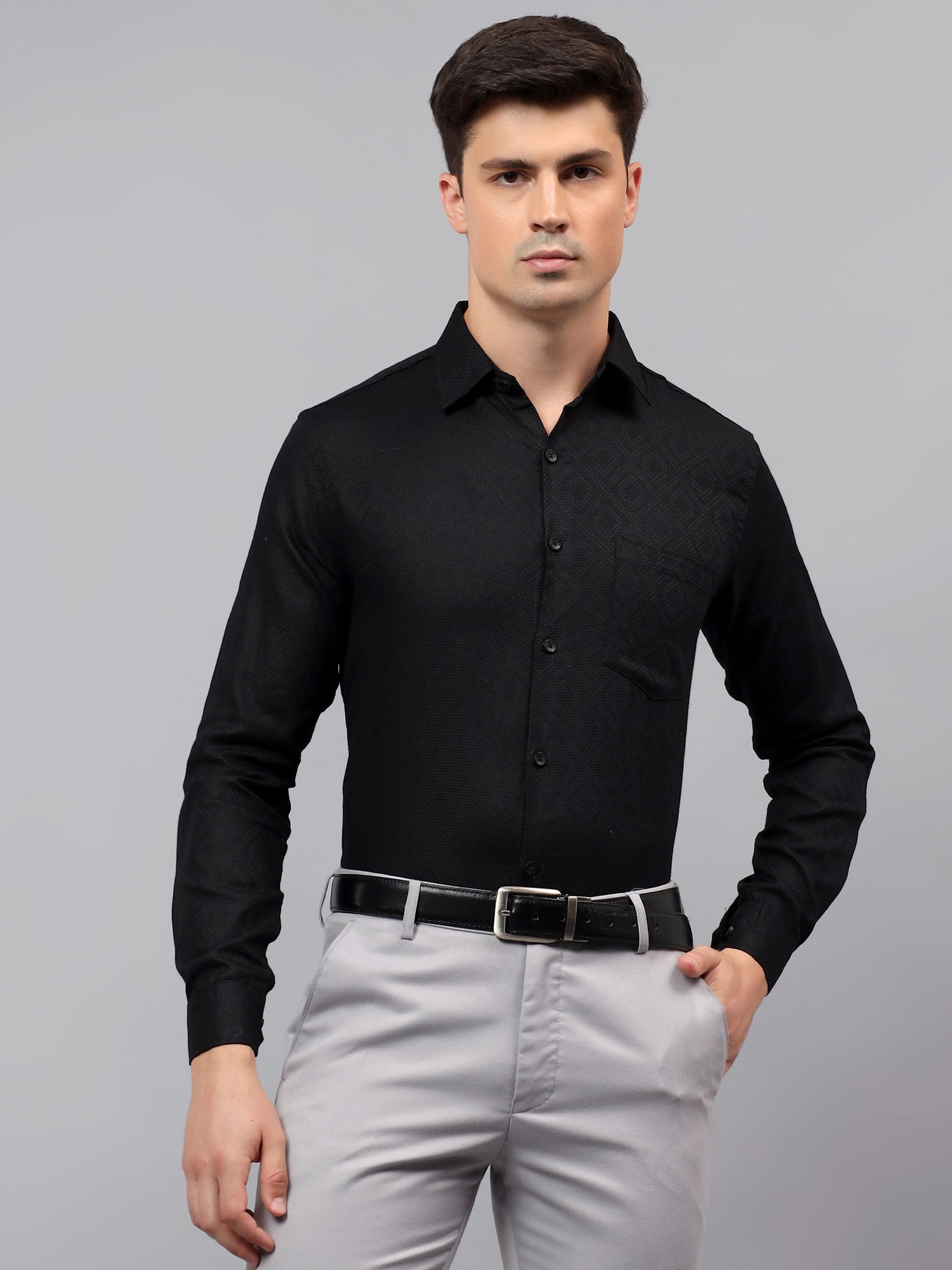 Men's Full Sleeve Spread Collar Premium Casual Shirt for Men in Black by BLUE ROBED