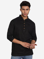 BLUE ROBED Men Cotton Slim Fit Short kurta in Black