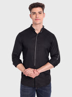 Men's Shoulder Piping Full Sleeve Shirt in Black by BLUE ROBED