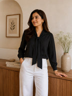 Women Solid Tie-Up Neck Crepe Top
