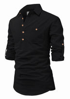 BLUE ROBED men's Full Sleeve Casual Cotton Kurta in Black style B view 25