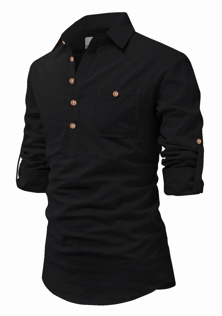 BLUE ROBED men's Full Sleeve Casual Cotton Kurta in Black style B view 25