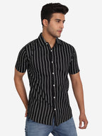 Men's Double Strip Half Sleeve Shirt in Black by BLUE ROBED