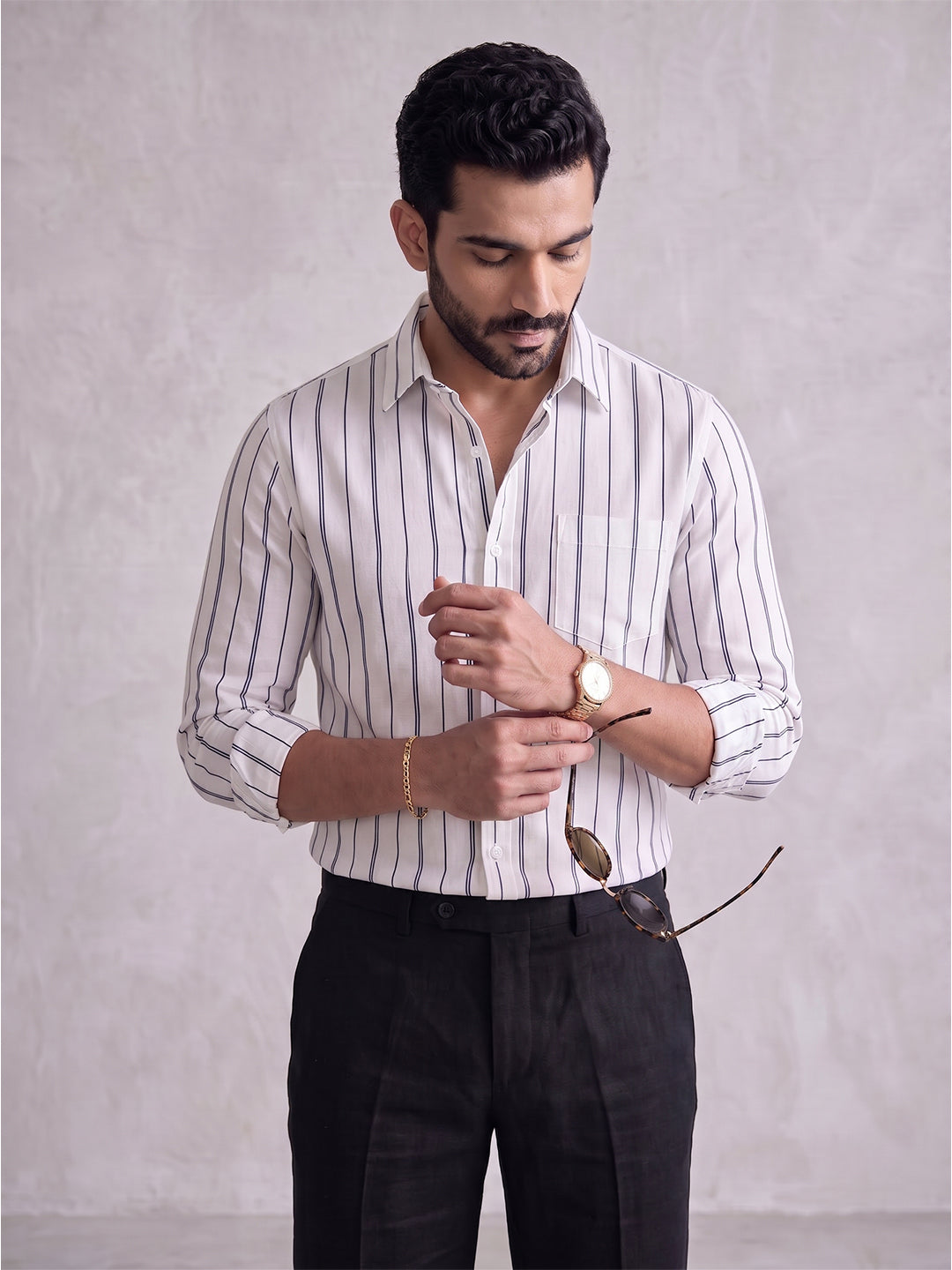 Men's Pure Cotton Striped Casual Shirt | Full Sleeve Button-Down Shirt | Regular Fit Secondary image