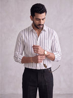 Men's Pure Cotton Striped Casual Shirt | Full Sleeve Button-Down Shirt | Regular Fit