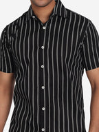 Men's Double Strip Half Sleeve Shirt in Black by BLUE ROBED, front view