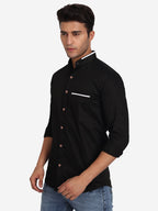 Men's Casual Shirt Full Sleeve Oxford Design Shirt in Black by BLUE ROBED, front view