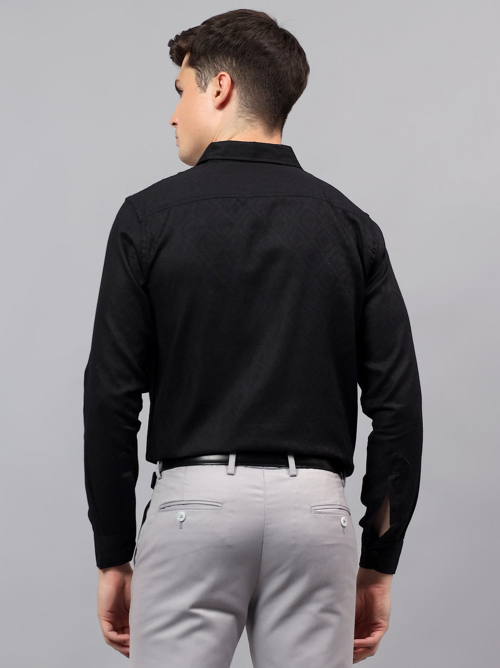 Men's Full Sleeve Spread Collar Premium Casual Shirt for Men in Black by BLUE ROBED, detail view