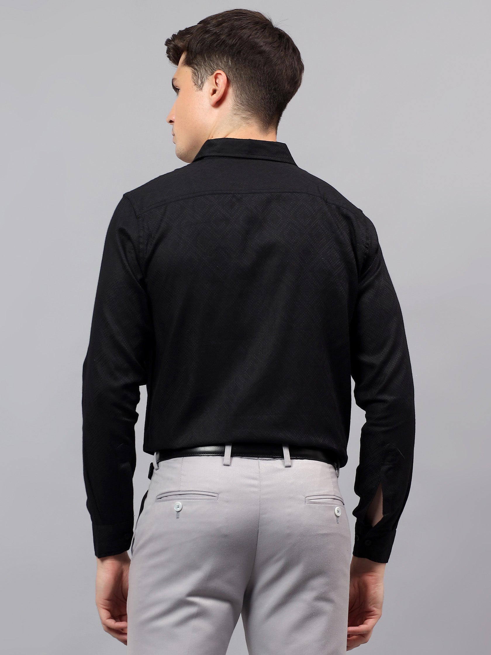 Men's Full Sleeve Spread Collar Premium Casual Shirt for Men in Black by BLUE ROBED, detail view