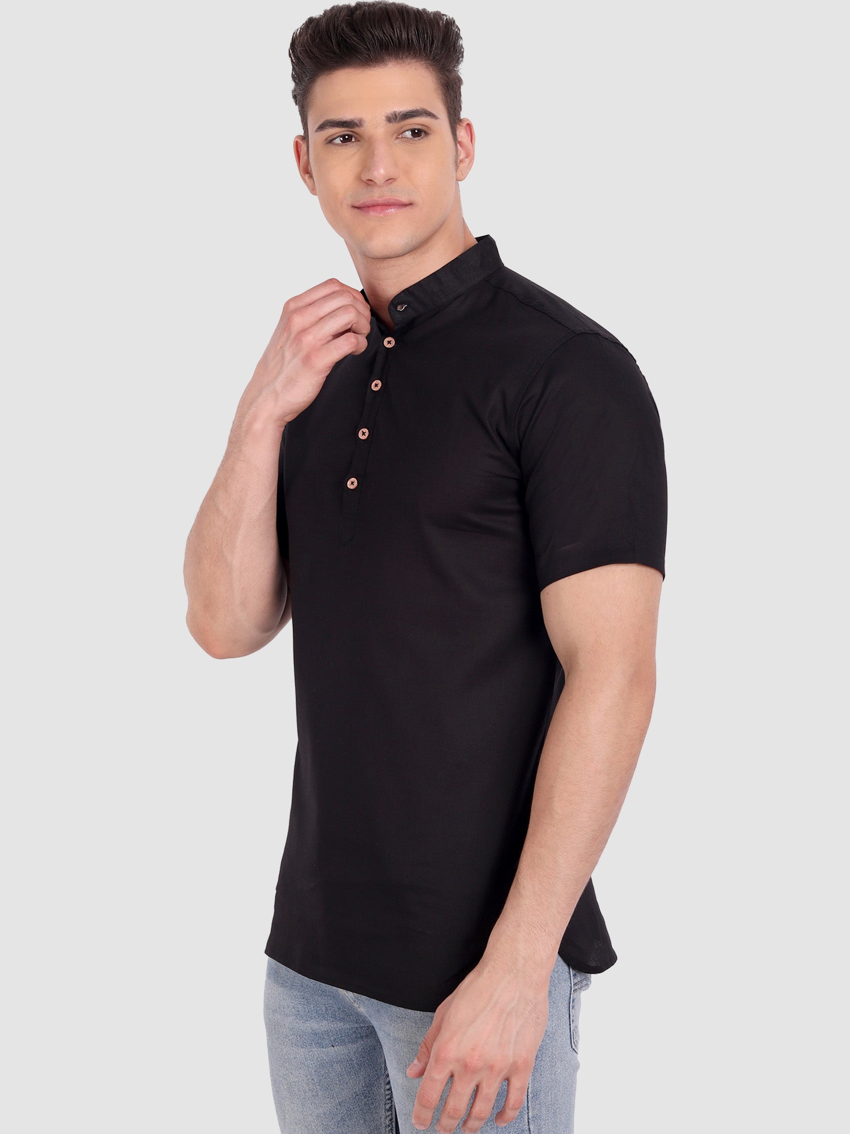 BLUE ROBED men's Half Sleeve Casual Cotton Kurta Daily Wear in Black view 12