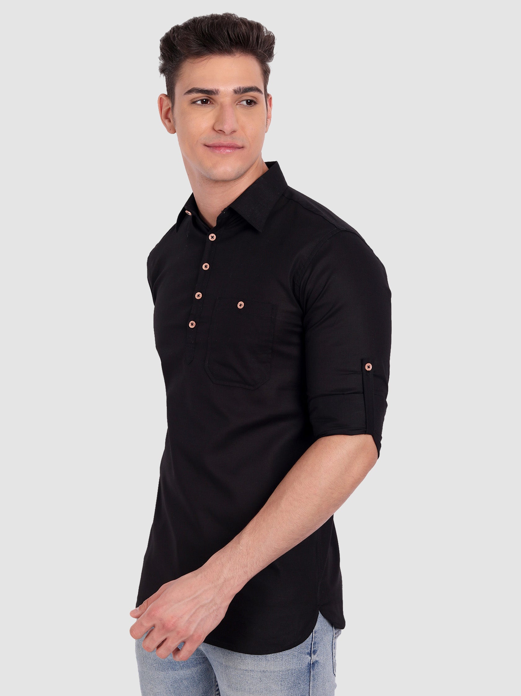 BLUE ROBED men's Full Sleeve Casual Cotton Kurta in Black view 22