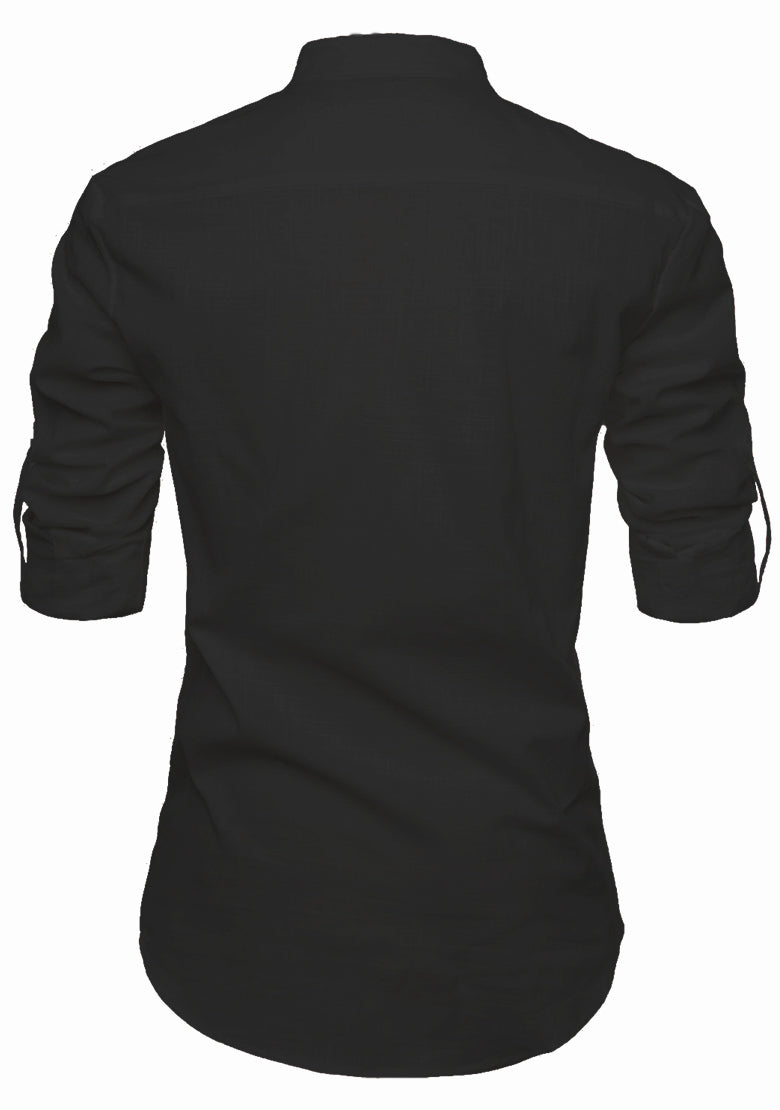 BLUE ROBED men's Casual Slim Fit Full Sleeve Kurta in Black view 9