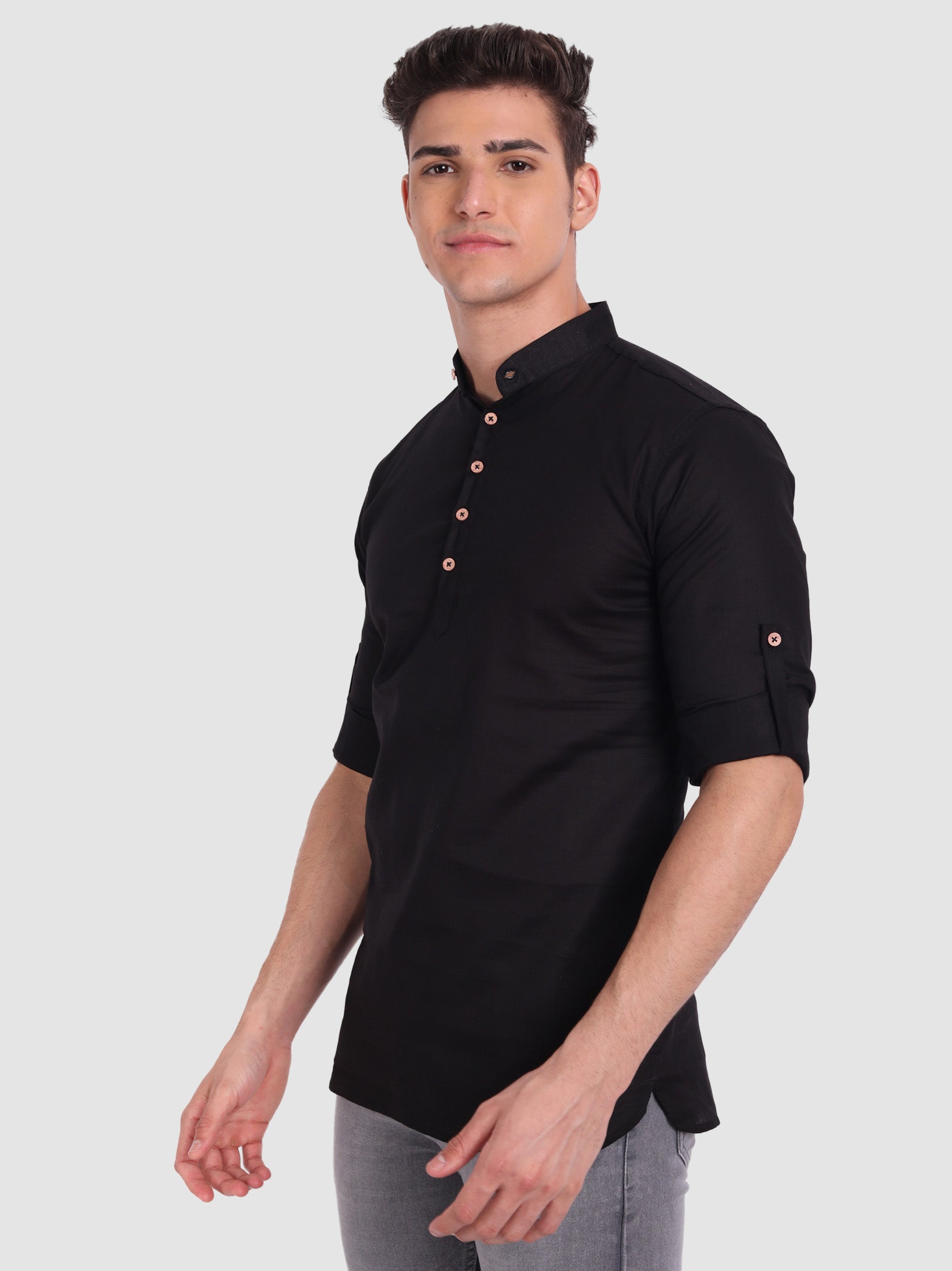 BLUE ROBED men's Casual Slim Fit Full Sleeve Cotton Kurta in Black view 39