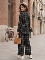 Women's Two Piece Set, Baby Black, Shirts with Wide Leg Trousers, Full Sleeve