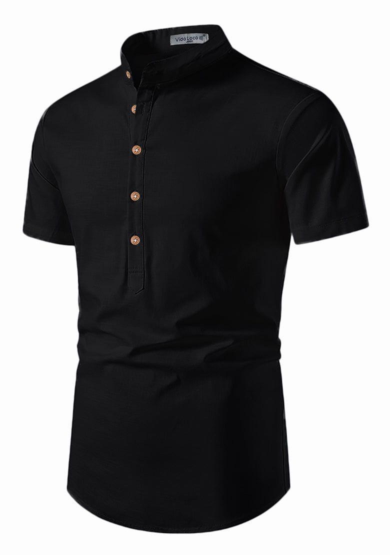 BLUE ROBED men's Half Sleeve Casual Cotton Kurta Office Wear in Black view 13