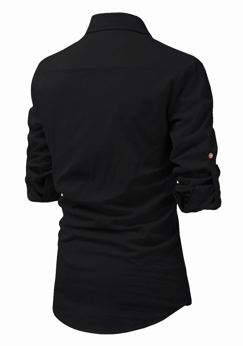 BLUE ROBED men's Full Sleeve Casual Cotton Kurta in Black view 26