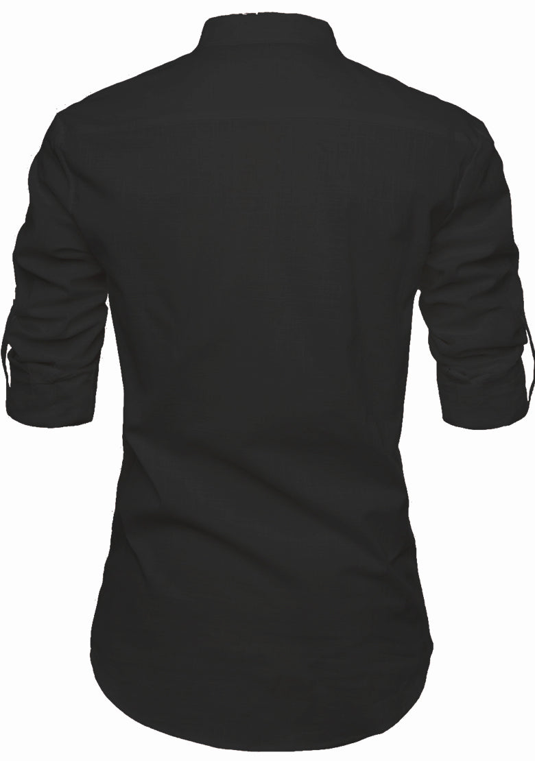 BLUE ROBED men's Casual Slim Fit Full Sleeve Pocket Contrast Kurta in Black view 12
