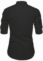 BLUE ROBED men's Casual Slim Fit Full Sleeve Pocket Contrast Kurta in Black view 12