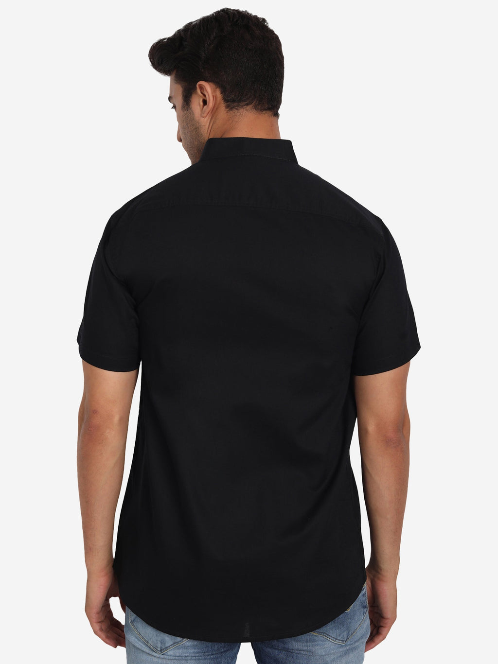 Men's Pure Cotton Mandarin Collar Casual Half Sleeve Shirt in White by BLUE ROBED, fabric detail