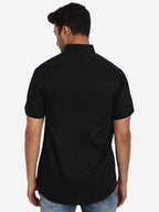 Men's Pure Cotton Mandarin Collar Casual Half Sleeve Shirt in White by BLUE ROBED, fabric detail