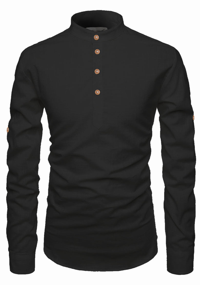 BLUE ROBED men's Casual Slim Fit Full Sleeve Kurta in Black view 10