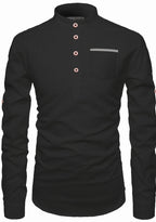 BLUE ROBED men's Casual Slim Fit Full Sleeve Pocket Contrast Kurta in Black view 13