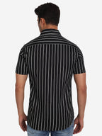 Men's Double Strip Half Sleeve Shirt in Black by BLUE ROBED, side view